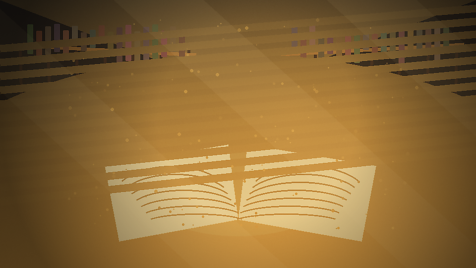 Dawn Catalog ending background: golden sunrise over a luminous open catalog.