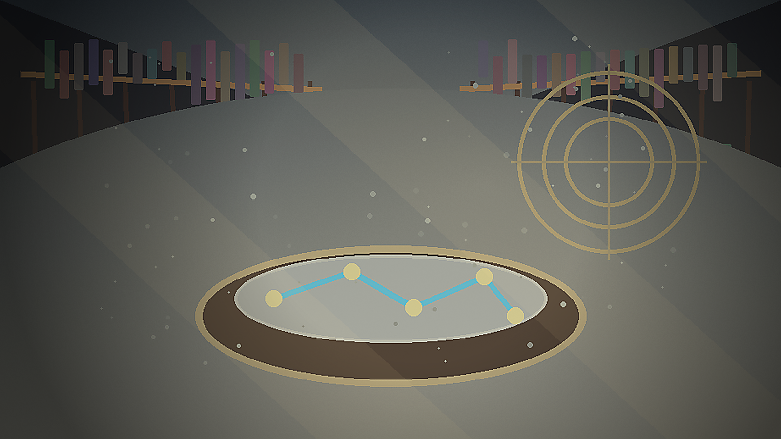 Silver Map Room scene background: a round table with glowing route lines and astrolabe.